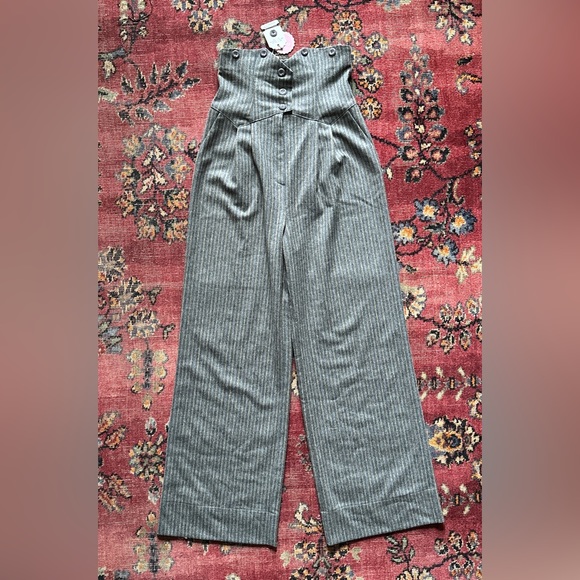 Emmy of Sweden Miss Fancypants Slacks Grey Stripe Wool 36 - Picture 3 of 5